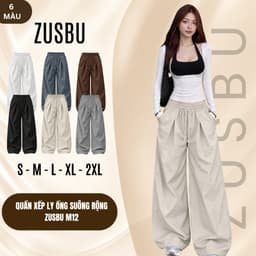 Quần Kaki Xếp Ly Ống Suông Rộng Cạp Chun Nam Nữ Unisex Đi Học Đi Làm ZUSBU M12 1