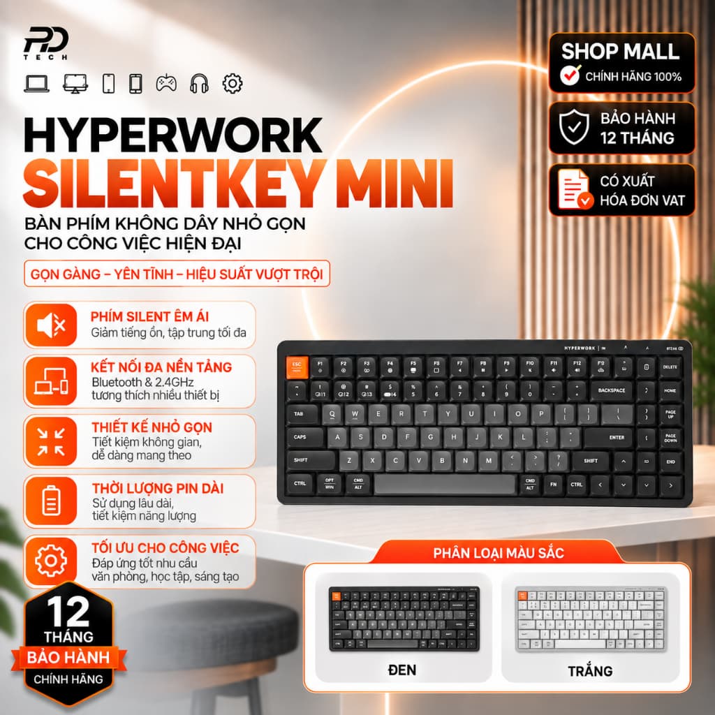 Bàn phím không dây HyperWork SilentKey Mini | TS01M