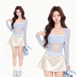 Set Áo Hai Dây “Ren Hoa” Xuyên Thấu Kèm Khoác Cardigan Phối Chân Váy Lụa Ngắn 5
