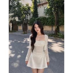 Set Áo Hai Dây “Ren Hoa” Xuyên Thấu Kèm Khoác Cardigan Phối Chân Váy Lụa Ngắn 8