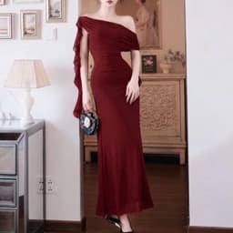 Đầm Dài Dự Tiệc Trễ Vai Nhún Tua Bèo Vai Dáng Ôm Body Thanh Lịch Sang Chảnh Nữ 5