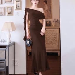 Đầm Dài Dự Tiệc Trễ Vai Nhún Tua Bèo Vai Dáng Ôm Body Thanh Lịch Sang Chảnh Nữ 7