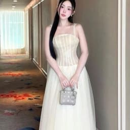 Đầm Dài Nữ Dự Tiệc Cúp Ngực Ôm Eo Dáng Xòe Phối Tà Voan Dài Tiểu Thư Sang Chảnh Đi Cưới 5