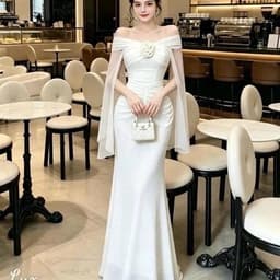 Đầm Dạ Hội Nữ Dài Body Cổ Trễ Nhún Eo Phối Hoa Tay Voan Dáng Dài Sang Chảnh Dự Tiệc 7