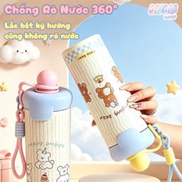 LULU LIFE Bình giữ nhiệt INOX 316 600ml họa tiết dễ thương kèm ống hút, chống tràn giữ nóng lạnh cho học sinh 5