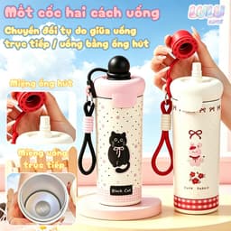 LULU LIFE Bình giữ nhiệt INOX 316 600ml họa tiết dễ thương kèm ống hút, chống tràn giữ nóng lạnh cho học sinh 2