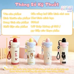 LULU LIFE Bình giữ nhiệt INOX 316 600ml họa tiết dễ thương kèm ống hút, chống tràn giữ nóng lạnh cho học sinh 9