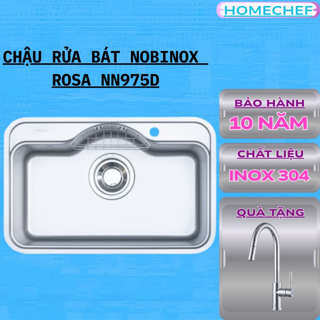 CHẬU RỬA BÁT 1 HỐ NOBINOX ROSA NN975D