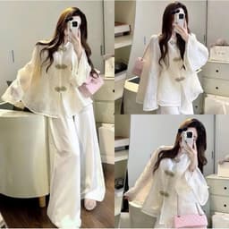 Đồ Lam Đi Chùa Nữ Chất Tơ Thêu Trúc, Áo Hai Lớp Phối Quần Satin Mặc Tết 3
