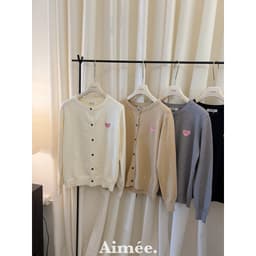 𝟏𝟒𝐚𝐦.𝐬𝐭𝐮𝐝𝐢𝐨 | Áo Khoác Cardigan Len Cổ Tròn Dệt Kim Dài Tay Thêu Trái Tim Cài Cúc Hàn Quốc 5
