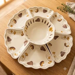 Bộ Bát Đĩa Chén Dĩa  Gốm Miu Cao Cấp Họa Tiết Nấm Xinh Xắn 8