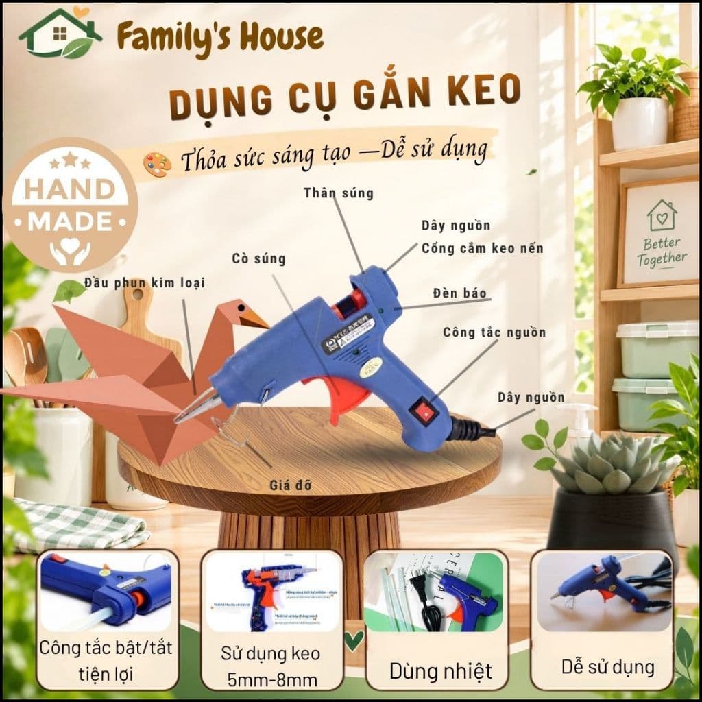 Súng bắn keo tặng nến Silicon đa năng, máy dán keo nến To Nhỏ mạ si không gỉ[Family's house]