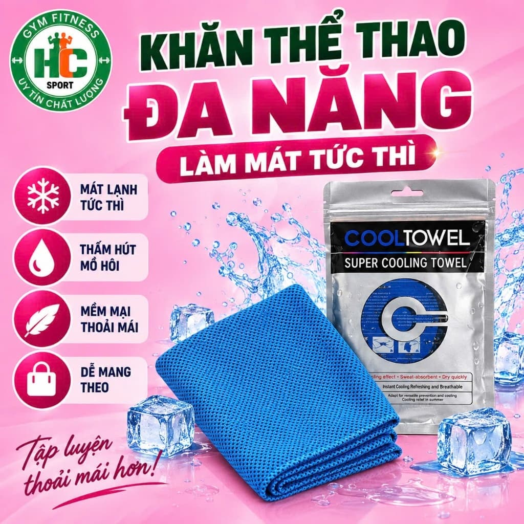 Khăn Lạnh Thể Thao, Cool Towel Tập Gym, Yoga Đa Năng Thấm Hút Mồ Hôi Tốt, Làm Mát Tức Thì.