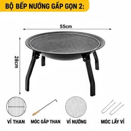 BẾP NƯỚNG BBQ THAN GẤP GỌN – BẾP NƯỚNG DÃ NGOẠI 55×55CM KÈM VỈ VÀ PHỤ KIỆN 2