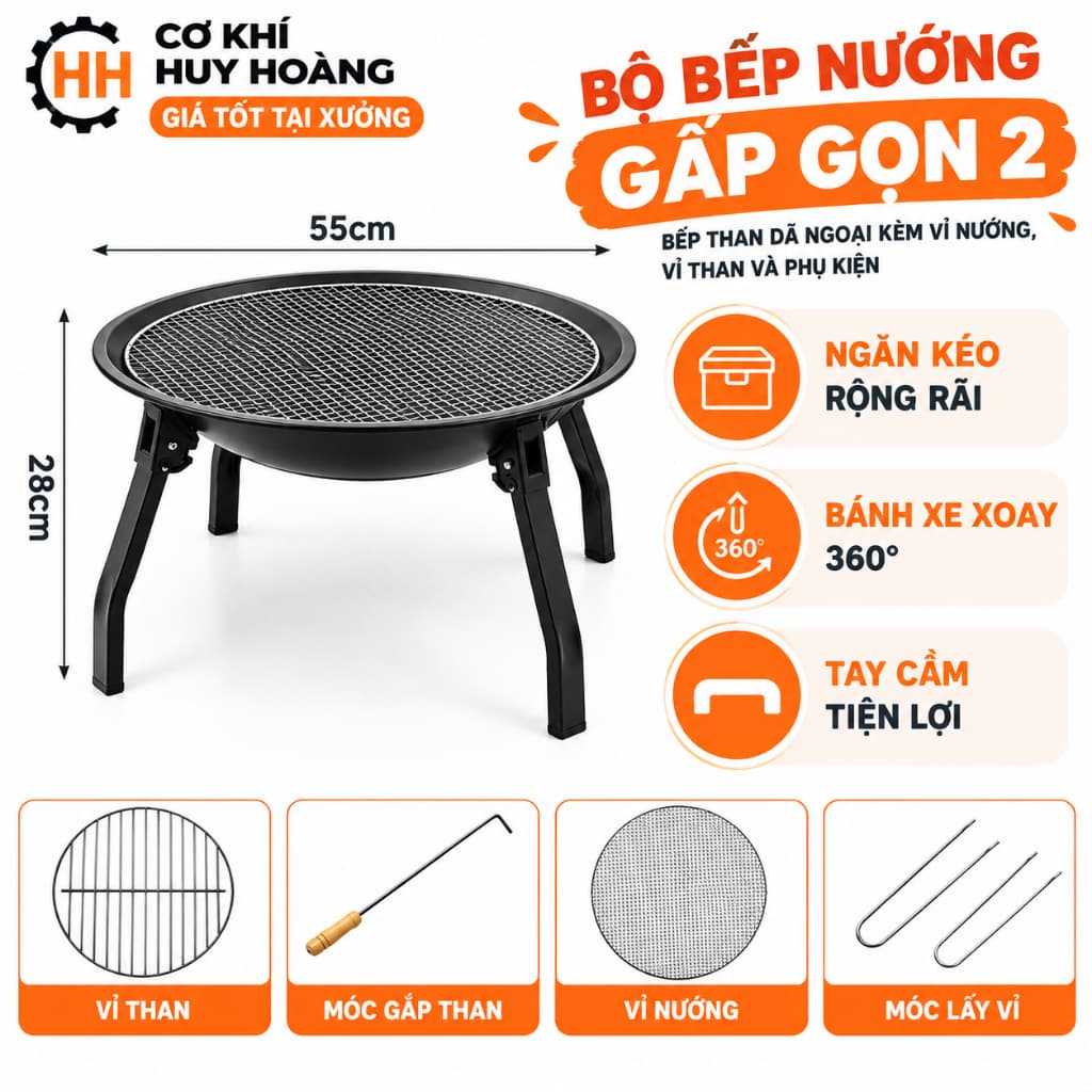 10 BỘ BẾP NƯỚNG GẤP GỌN 10 – BẾP NƯỚNG THAN BBQ NGOÀI TRỜI KÈM VỈ VÀ PHỤ KIỆN 10