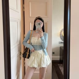 Set Áo Nhún Dây Rút Phối Cardigan + Váy Bí Túi Hộp Y2K Nữ Tính Thu Đông 3