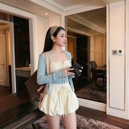 Set Áo Nhún Dây Rút Phối Cardigan + Váy Bí Túi Hộp Y2K Nữ Tính Thu Đông 5