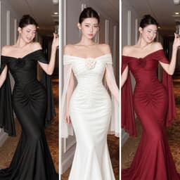 Đầm Dạ Hội Nữ Dài Body Cổ Trễ Nhún Eo Phối Hoa Tay Voan Dáng Dài Sang Chảnh Dự Tiệc 1