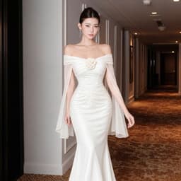 Đầm Dạ Hội Nữ Dài Body Cổ Trễ Nhún Eo Phối Hoa Tay Voan Dáng Dài Sang Chảnh Dự Tiệc 3