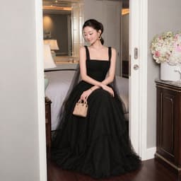 Đầm Dài Nữ Dự Tiệc Cúp Ngực Ôm Eo Dáng Xòe Phối Tà Voan Dài Tiểu Thư Sang Chảnh Đi Cưới 3