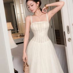 Đầm Dài Nữ Dự Tiệc Cúp Ngực Ôm Eo Dáng Xòe Phối Tà Voan Dài Tiểu Thư Sang Chảnh Đi Cưới 2