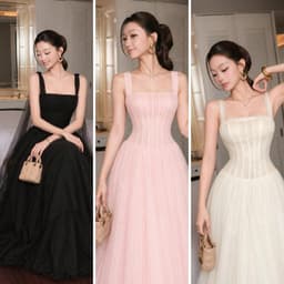 Đầm Dài Nữ Dự Tiệc Cúp Ngực Ôm Eo Dáng Xòe Phối Tà Voan Dài Tiểu Thư Sang Chảnh Đi Cưới 1