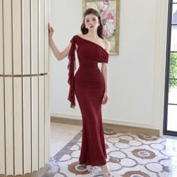 Đầm Dài Dự Tiệc Trễ Vai Nhún Tua Bèo Vai Dáng Ôm Body Thanh Lịch Sang Chảnh Nữ 2