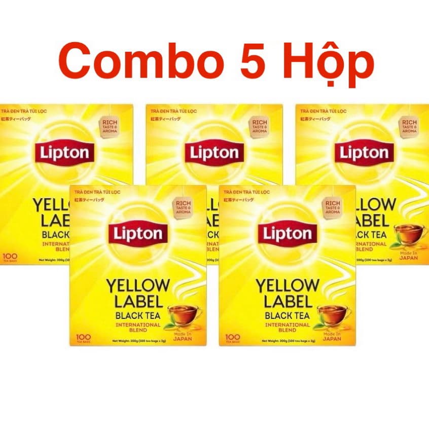 Combo 5 Hộp Trà Lipton Túi Lọc Nhãn Vàng 100 gói 2g - Hộp Trà Đen Hàng Chính Hãng
