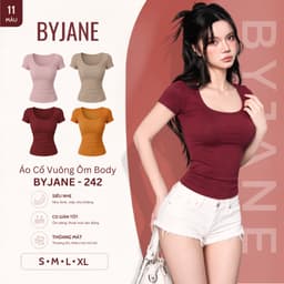 [ MÀU MỚI ] Áo Thun Nữ Cổ Vuông Ôm Body Tay Ngắn Chất Thun Mịn Co Giãn 4 Chiều Mềm Mịn Tôn Dáng Basic BYJANE – 242 1