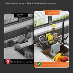 COMBO 3 Khay Đựng Inox Có Kệ Hứng Cạnh Bồn Rửa - Kệ Đựng Đồ Rửa Chén Bát Có Khay Hứng Nước 5