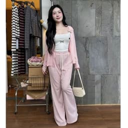 Set bộ 3 món thun kèm khoác mèo xinh xắn mix quần loe 2