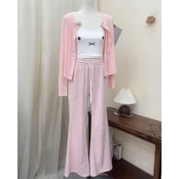 Set bộ 3 món thun kèm khoác mèo xinh xắn mix quần loe 4