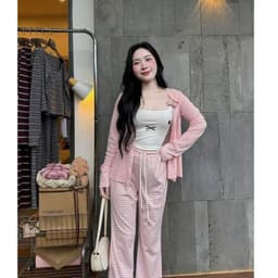 Set bộ 3 món thun kèm khoác mèo xinh xắn mix quần loe 6