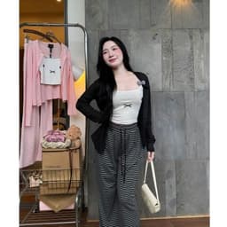 Set bộ 3 món thun kèm khoác mèo xinh xắn mix quần loe 7