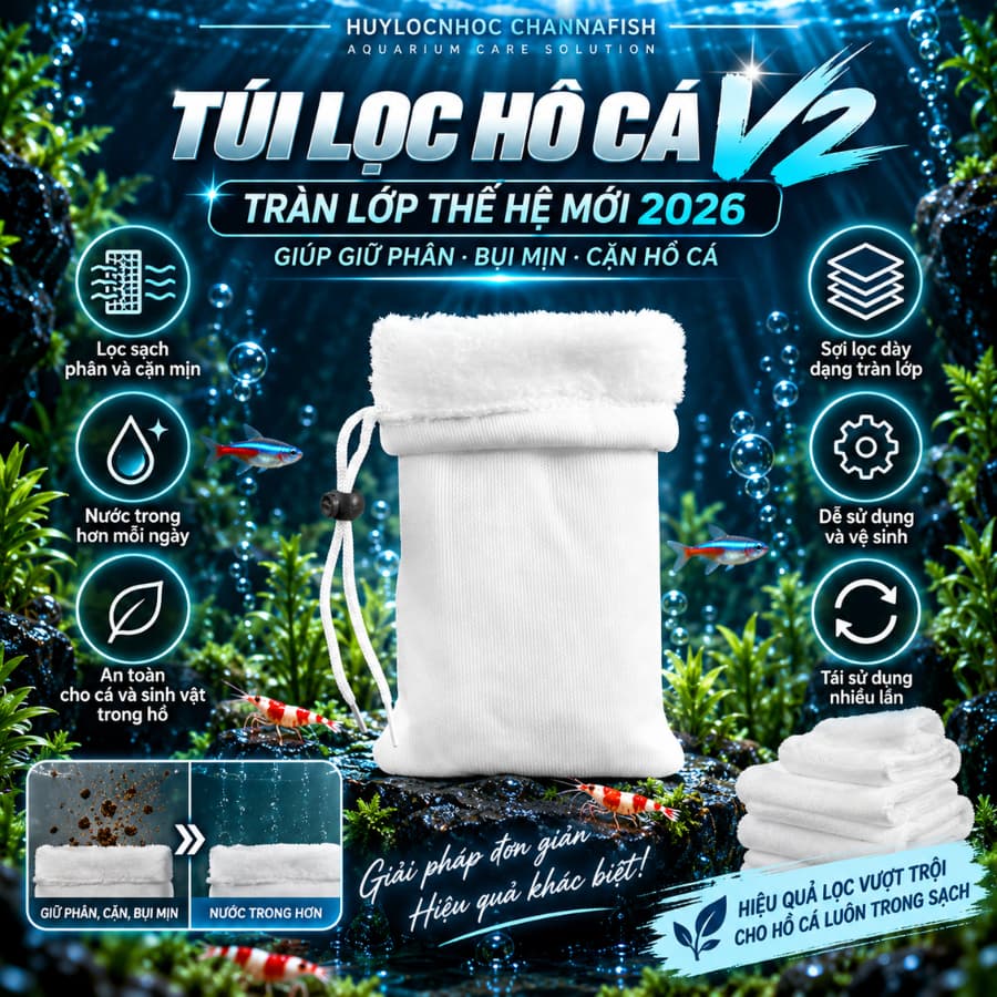 Túi lọc hồ cá V2 lớp thế hệ mới 2026 giúp giữ phân bụi mịn ,cặn hồ cá