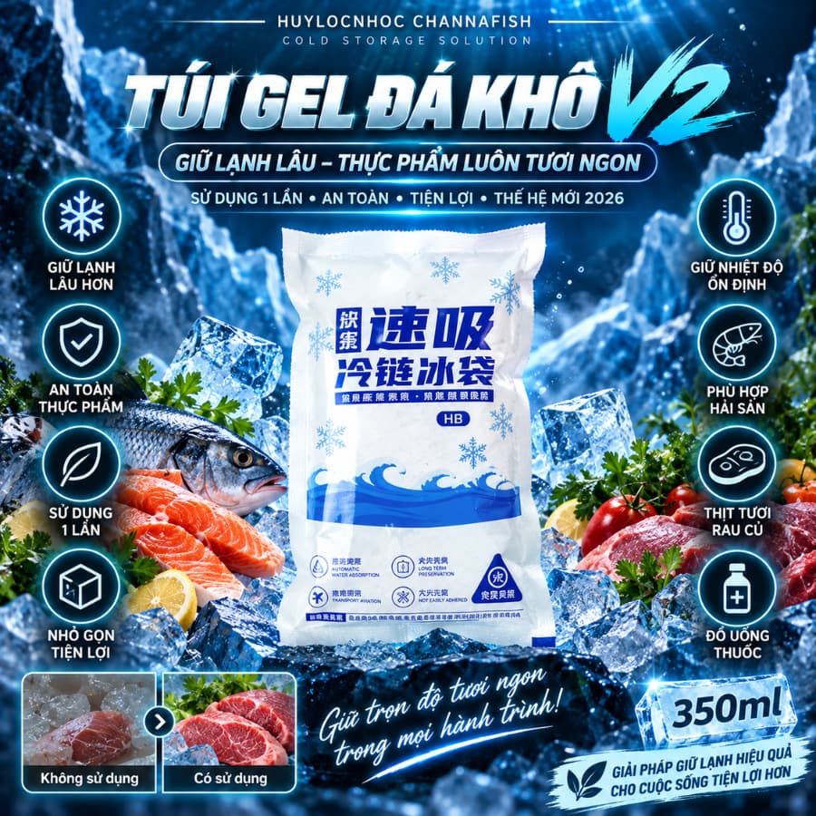 Túi gel đá khô V2 giữ lạnh lâu, sử dụng 1 lần, dùng để làm lạnh thực phẩm,đóng gói cá cảnh giao hàng