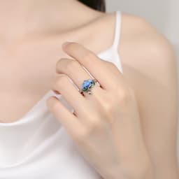 Nhẫn Liên Hoa Sen Lục Lạc Xanh Lam Phong Cách Cổ Trang Gắn Chuông Thanh Nhã Nhẫn Mở Điều Chỉnh Kích Thước Retro 1