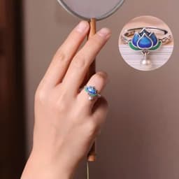 Nhẫn Liên Hoa Sen Lục Lạc Xanh Lam Phong Cách Cổ Trang Gắn Chuông Thanh Nhã Nhẫn Mở Điều Chỉnh Kích Thước Retro 5