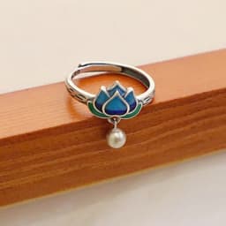 Nhẫn Liên Hoa Sen Lục Lạc Xanh Lam Phong Cách Cổ Trang Gắn Chuông Thanh Nhã Nhẫn Mở Điều Chỉnh Kích Thước Retro 4
