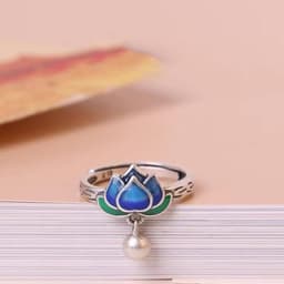 Nhẫn Liên Hoa Sen Lục Lạc Xanh Lam Phong Cách Cổ Trang Gắn Chuông Thanh Nhã Nhẫn Mở Điều Chỉnh Kích Thước Retro 7