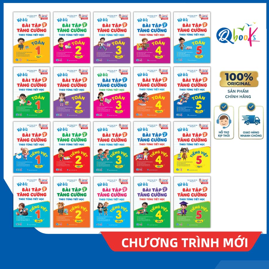 Sách - Vở Bài Tập Tăng Cường Toán, Tiếng Việt Lớp 1, 2, 3, 4, 5 Tiết Học Buổi 2 (Tập 1, 2) - Có Video Bài Giảng Qbooks