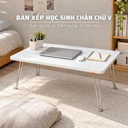Bàn Gấp Gọn Mini Ngồi Bệt Chân Kẹp V – Bàn Xếp Học Trên Giường, Đi Dã Ngoại ,Mặt bàn MDF Phủ Melamine Dày 18mm 1