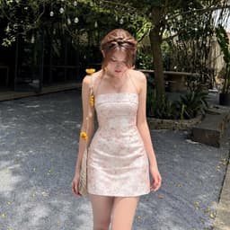 Đầm Gấm Cúp Hoa Thêu Dáng A Ngắn Phối Áo Choàng Tơ Tiểu Thư Vintage 5