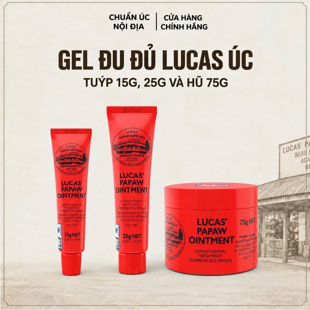 [NHẬP KHẨU TEM PHỤ][Phân Biệt Fake] Kem đu đủ đa năng Lucas Papaw Ointment 15g, 25g, 75g của Úc