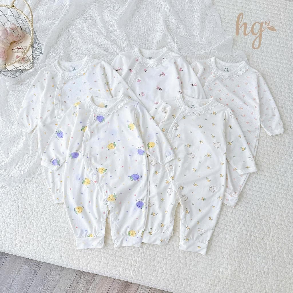 Body Suit Dài Tay Sơ Sinh Petit HG Cổ Ren Bèo Họa Tiết Nhí Mềm Mại Cho Bé 3-8kg - BS4