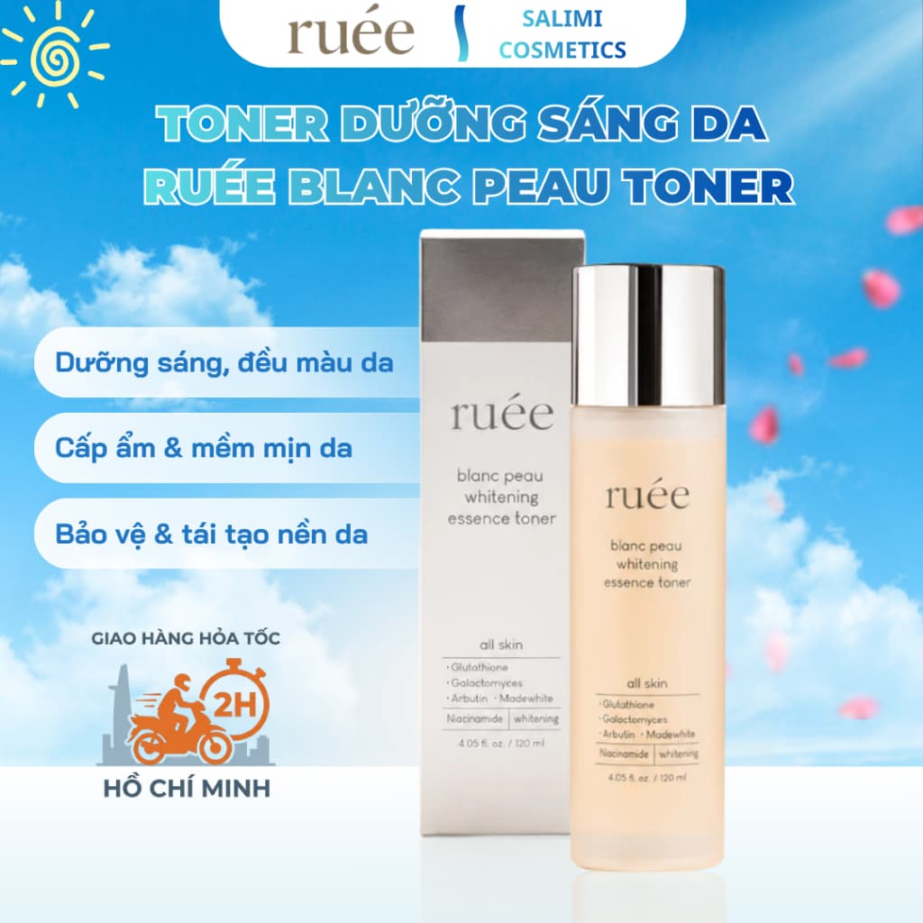 Toner Dưỡng Sáng Da RUÉE Blanc Peau Whitening Essence Toner 120ml – Cấp Ẩm, Đều Màu, Mềm Mịn Da