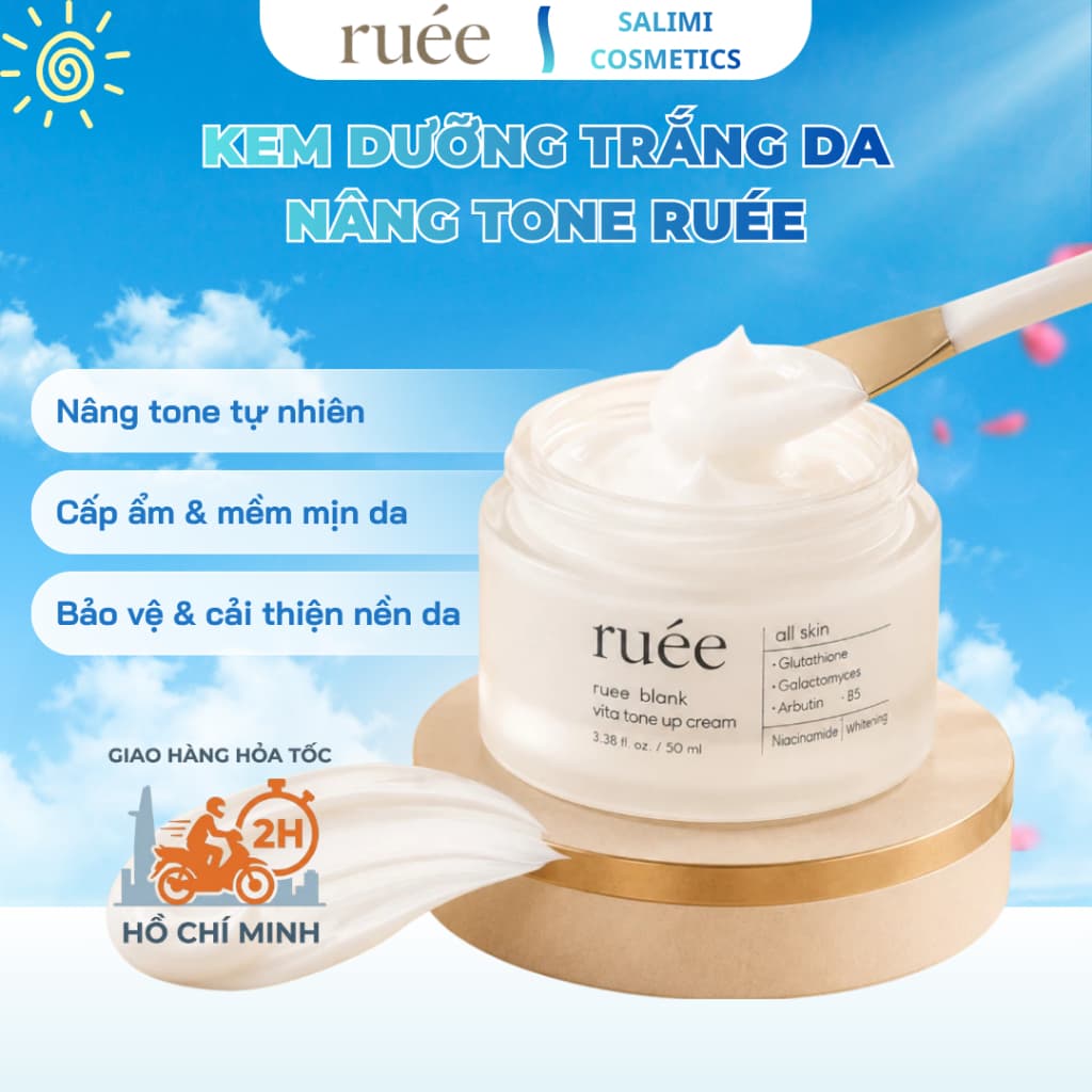 Kem Nâng Tone Da RUÉE Blanc Peau Vita Tone Up Cream 50ml Dưỡng Sáng, Cấp Ẩm Đều Màu Da Dùng Ban Ngày