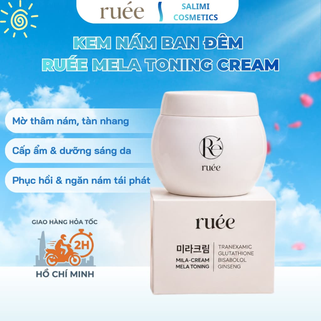 Kem Nám Ban Đêm RUÉE Mela Cream 50ml – Mờ Nám, Tàn Nhang, Thâm Sạm, Đều Màu Da, Dưỡng Ẩm Phục Hồi
