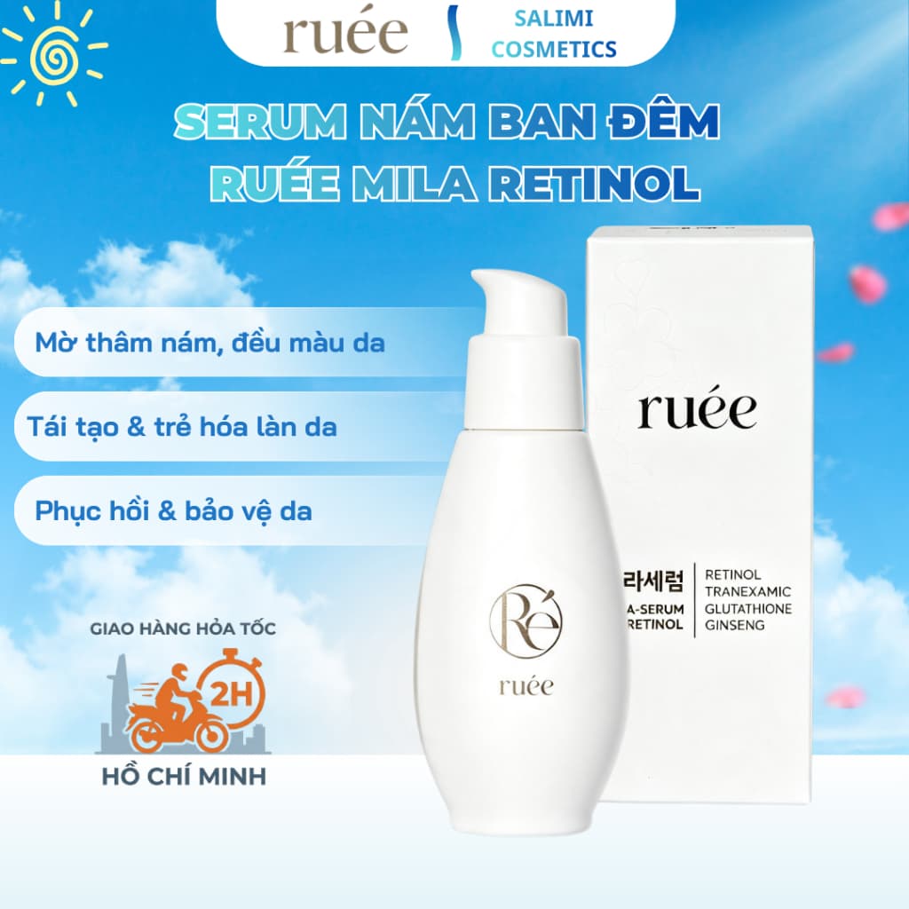 Serum Nám Ban Đêm RUÉE Mila Retinol 50ml – Mờ Nám, Thâm Sạm, Tái Tạo Da, Chống Lão Hóa, Dưỡng Sáng