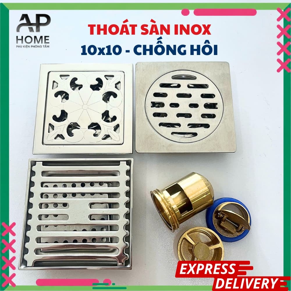 Phễu Thoát Sàn INOX 304 10x10cm - Chống Hôi, Ngăn Côn Trùng, Thoát Nước Nhanh